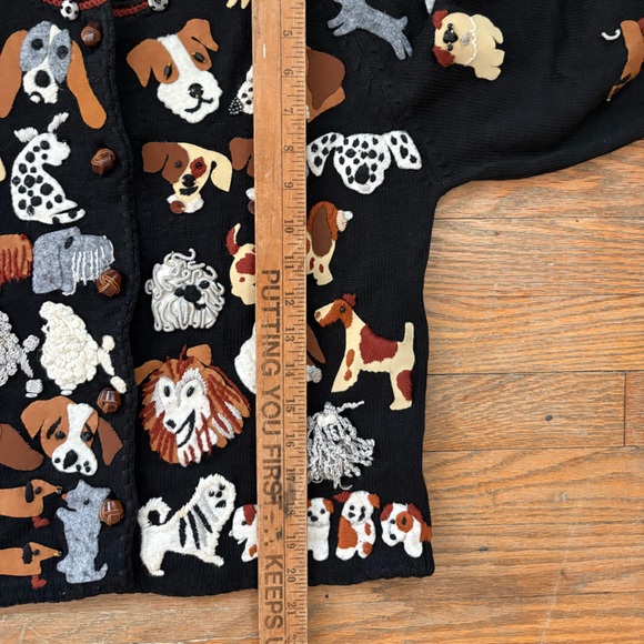 Vintage 1997 Michael Simon Dog Appliqué Black Knit Cardigan Sweater Size S - Picture 10 of 11